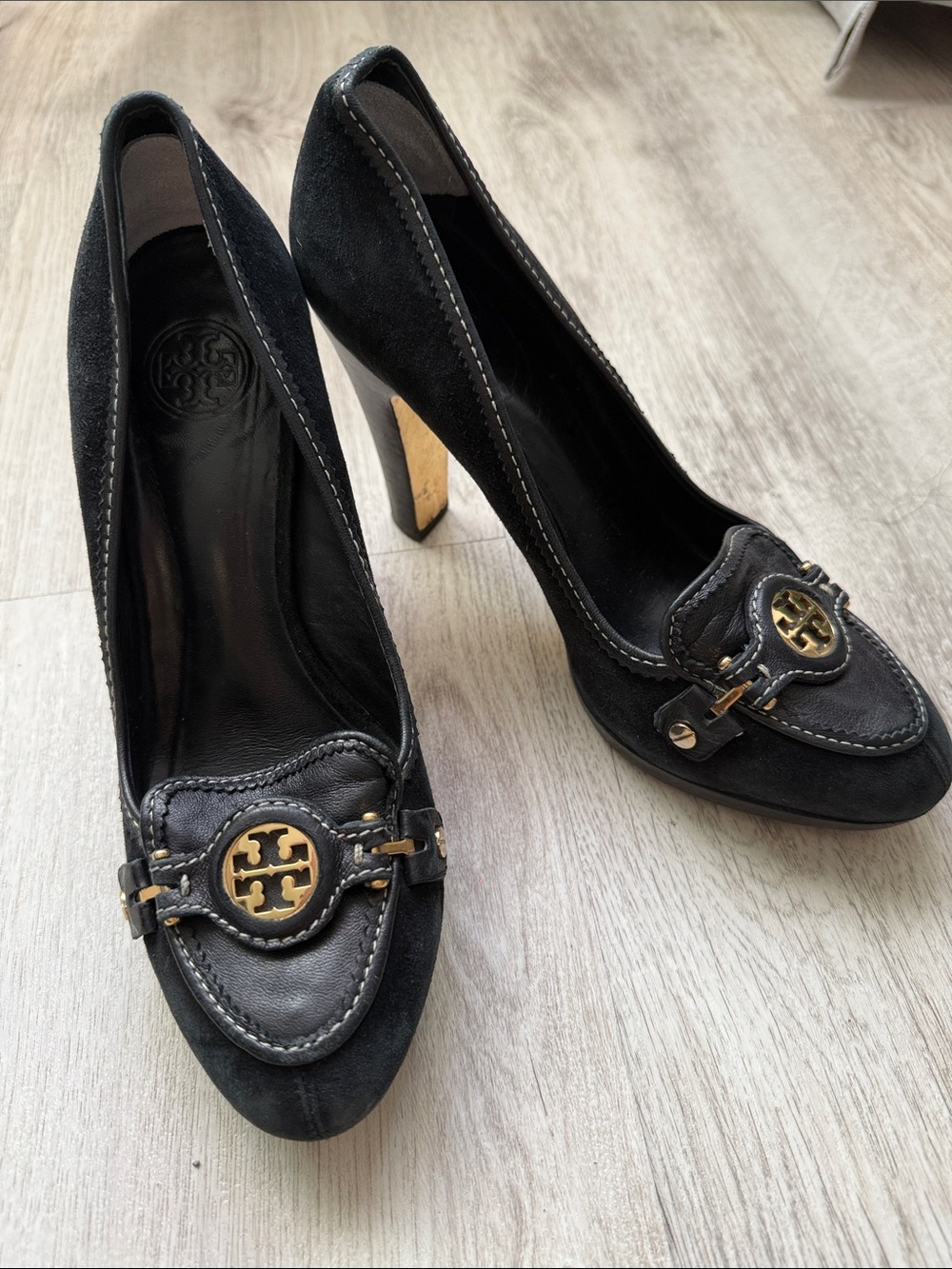 Tory Burch Black Heels with Gold Accents
